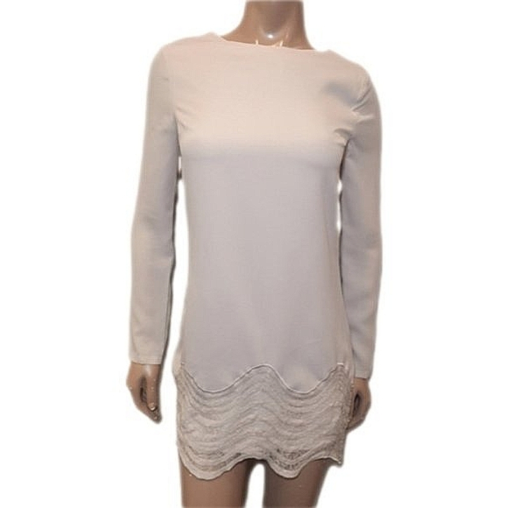 Marciano Long Sleeve Mini Dress Lace Hem Lace Up Keyhole Back Cocktail Size XS